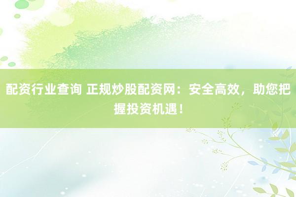 配资行业查询 正规炒股配资网：安全高效，助您把握投资机遇！