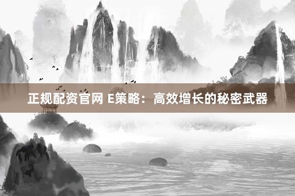 正规配资官网 E策略：高效增长的秘密武器