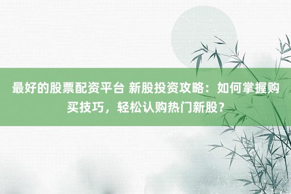最好的股票配资平台 新股投资攻略：如何掌握购买技巧，轻松认购热门新股？