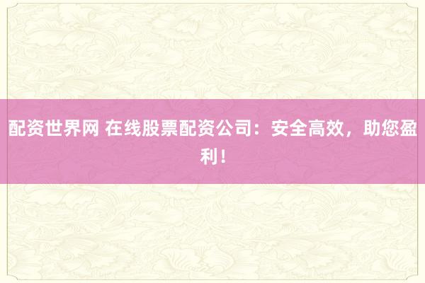 配资世界网 在线股票配资公司：安全高效，助您盈利！