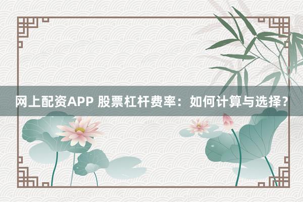 网上配资APP 股票杠杆费率：如何计算与选择？