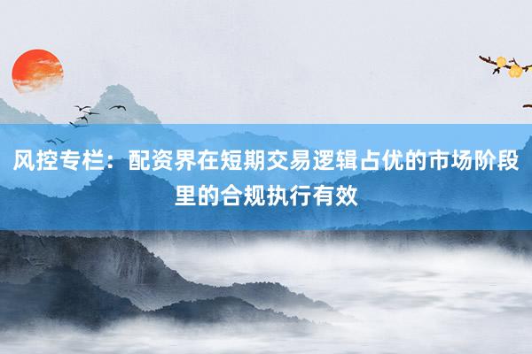 风控专栏：配资界在短期交易逻辑占优的市场阶段里的合规执行有效