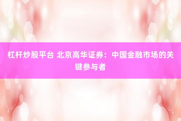 杠杆炒股平台 北京高华证券:中国金融市场的关键参与者