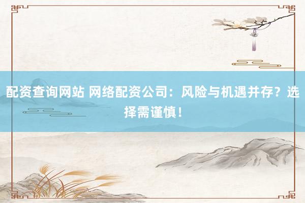 配资查询网站 网络配资公司：风险与机遇并存？选择需谨慎！
