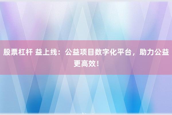 股票杠杆 益上线：公益项目数字化平台，助力公益更高效！